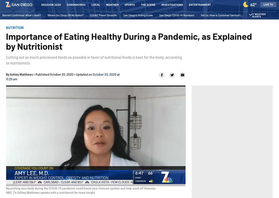 Dr. Amy Lee speaking on the importance of eating healthy during a pandemic.